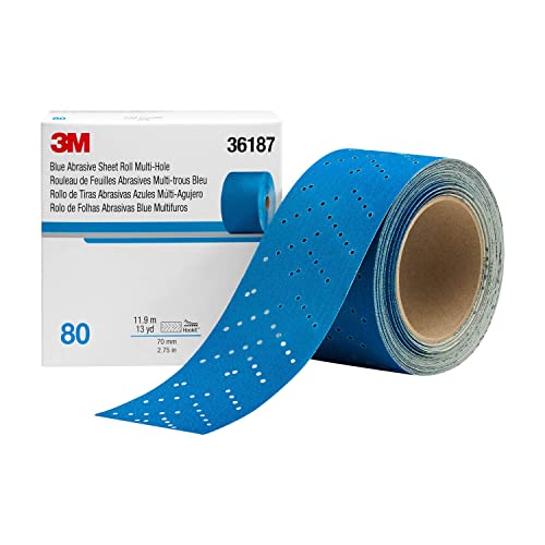 3M Stikit Blue Abrasive Sheet Roll, 36217, No Hole, 2.75 in x 20 yd, 80+ Grade, Automotive Sanding Roll Sandpaper for Coating Removal, Body Repair, Auto Sanding