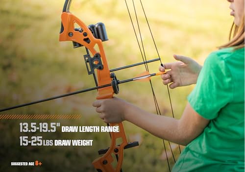 Bear Archery Brave Bow Set for Youth, Recommended Ages 8-12, Right Handed, Continuous Draw Weight Up to 25 lb., Continuous Draw Length Up to 19.5-inches