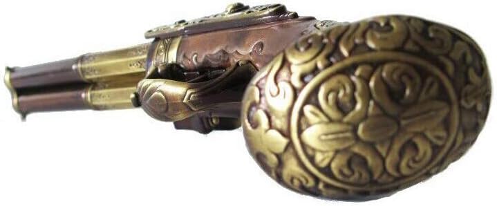 French 18th Century 3 Barrel Flintlock Pistol with Brass Finish/Wood
