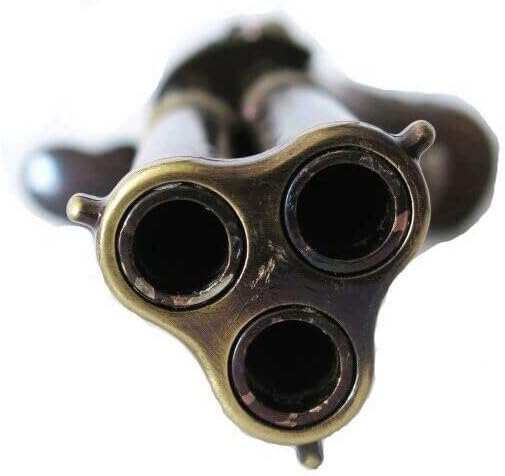 French 18th Century 3 Barrel Flintlock Pistol with Brass Finish/Wood