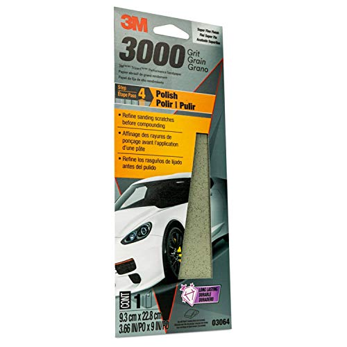 3M Performance 3000 Grit Sandpaper, 3-2/3 in x 9 in, Polish Clear Coat and Paint, Restore Shine, Ideal for Detailed Finishing and Polishing, Very Fine Grade Abrasive for Refined Finishes (03064)