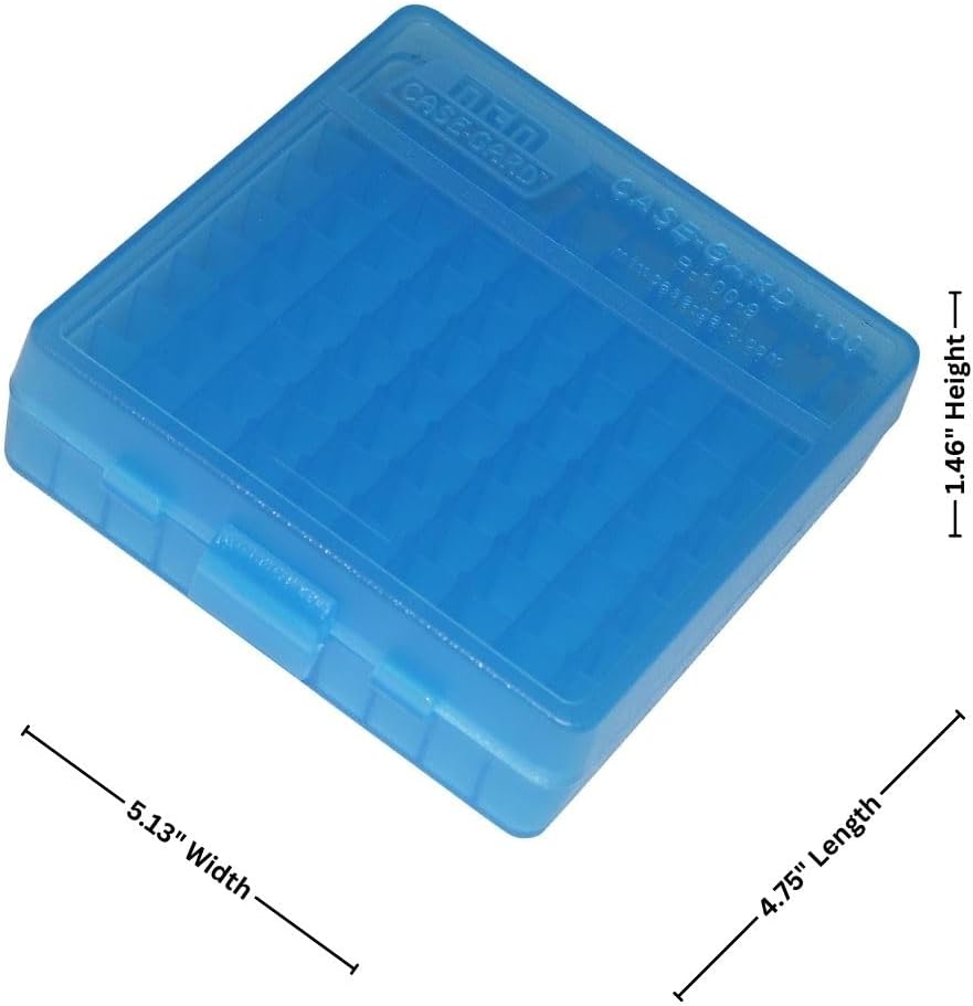 MTM P-100-9-24 Ammo Box 100 Round Flip-Top | Fits 9mm 380 ACP | Easy to grip | Stackable, Snap Lock Latch | USA Made | Clear Blue