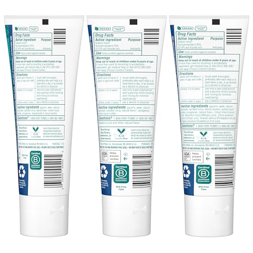 Tom's of Maine ADA Approved Fluoride Children's Toothpaste, Natural Toothpaste, Dye Free, No Artificial Preservatives, Silly Strawberry, 5.1 oz. 3-Pack (Packaging May Vary)
