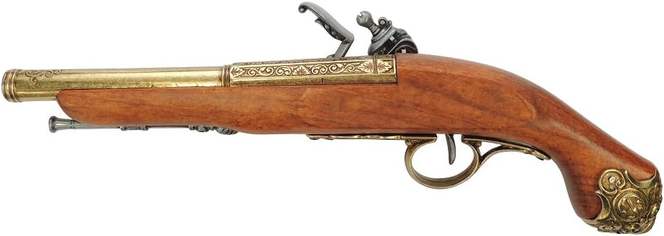 Denix 18th Century Flintlock Pistol with Brass Ornate Handle Butt - Non-Firing Replica