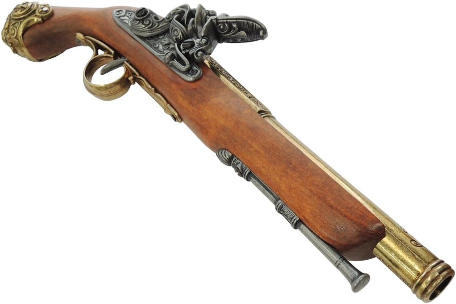 Denix 18th Century Flintlock Pistol with Brass Ornate Handle Butt - Non-Firing Replica