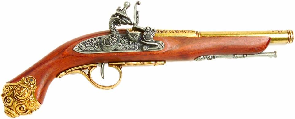Denix 18th Century Flintlock Pistol with Brass Ornate Handle Butt - Non-Firing Replica