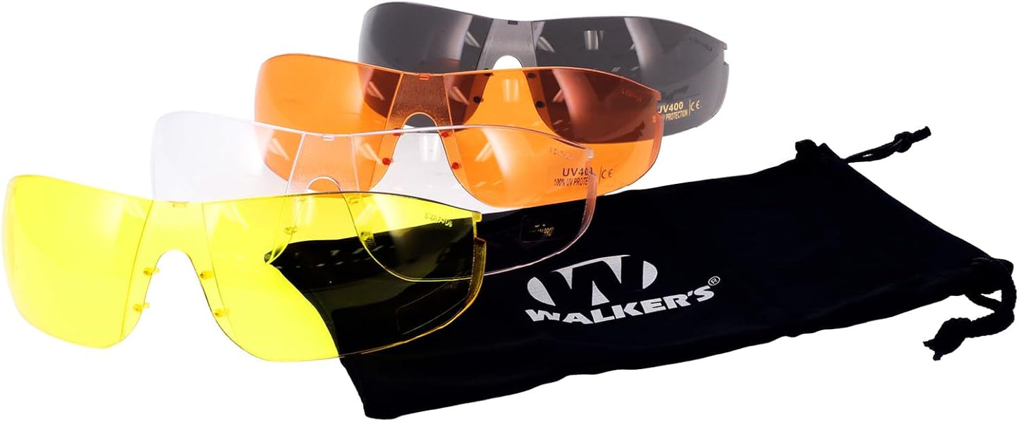 Walker's Sport Glasses with 4 Interchangeable Lens, Impact-Resistant Durable Hunting Shooting Eye Safety Combo Kit - Includes Storage Pouch, Sleeve & Weatherproof Case
