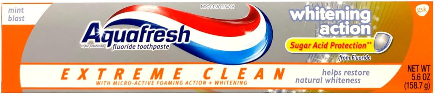 Aquafresh Extreme Clean Whitening Action Fluoride Toothpaste, Mint Blast, 5.6 oz (Pack of 2)