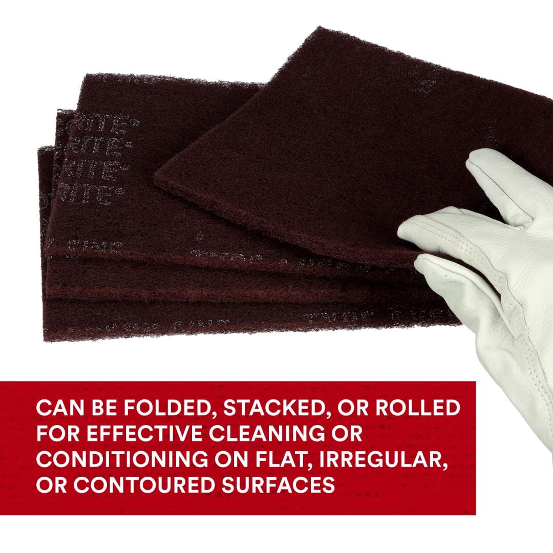 3M Scotch-Brite General Purpose 7447 Hand Pad, Very Fine Grade, 6 in x 9 in, Pack of 20, Aluminum Oxide, Surface Preparation, Scuffing, Blending, Cleaning, Maroon