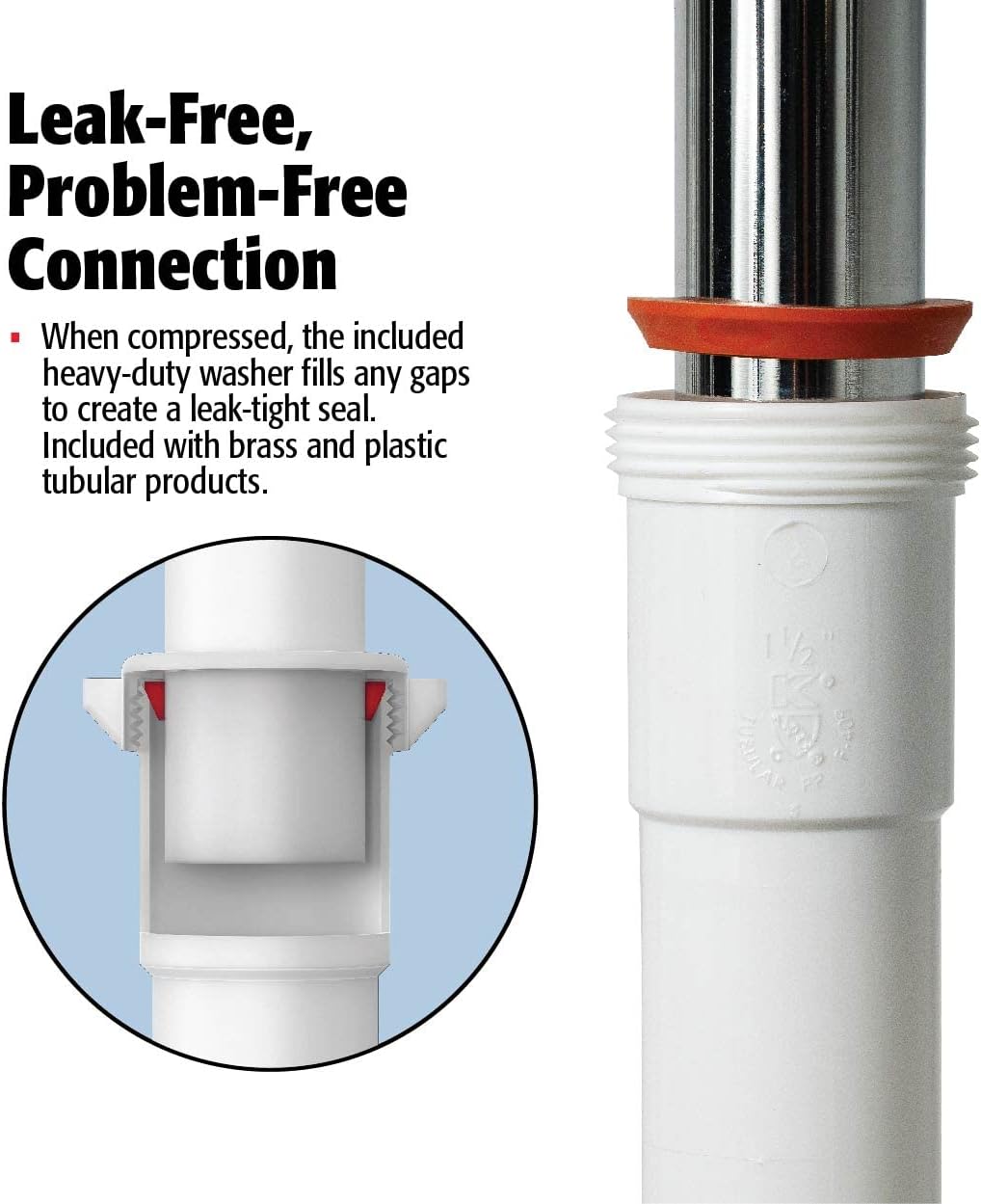 Plumb Pak 46WK Extension Coupling, 1-1/2-Inch or 1-1/4-Inch by 1-1/2-Inch, White