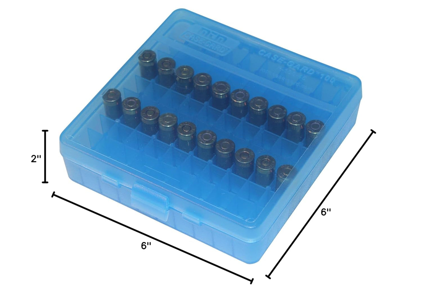 MTM 100 Round Flip-Top Ammo Box 40/45/10MM Cal (Clear Blue)