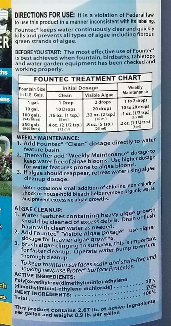 EasyCare FounTec 50064 Algaecide and Clarifier, 64 oz. Bottle, No Size, Blue