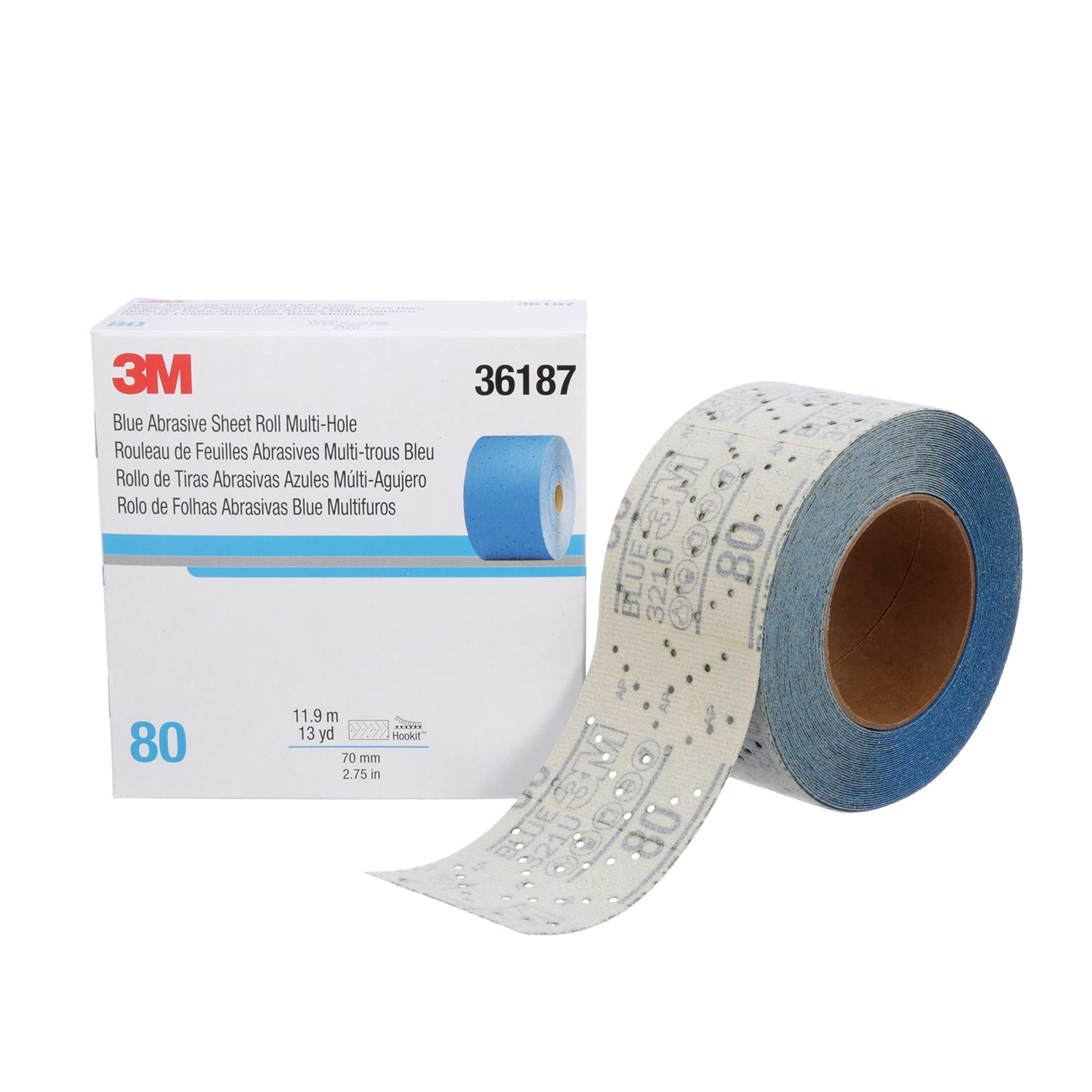 3M Stikit Blue Abrasive Sheet Roll, 36217, No Hole, 2.75 in x 20 yd, 80+ Grade, Automotive Sanding Roll Sandpaper for Coating Removal, Body Repair, Auto Sanding