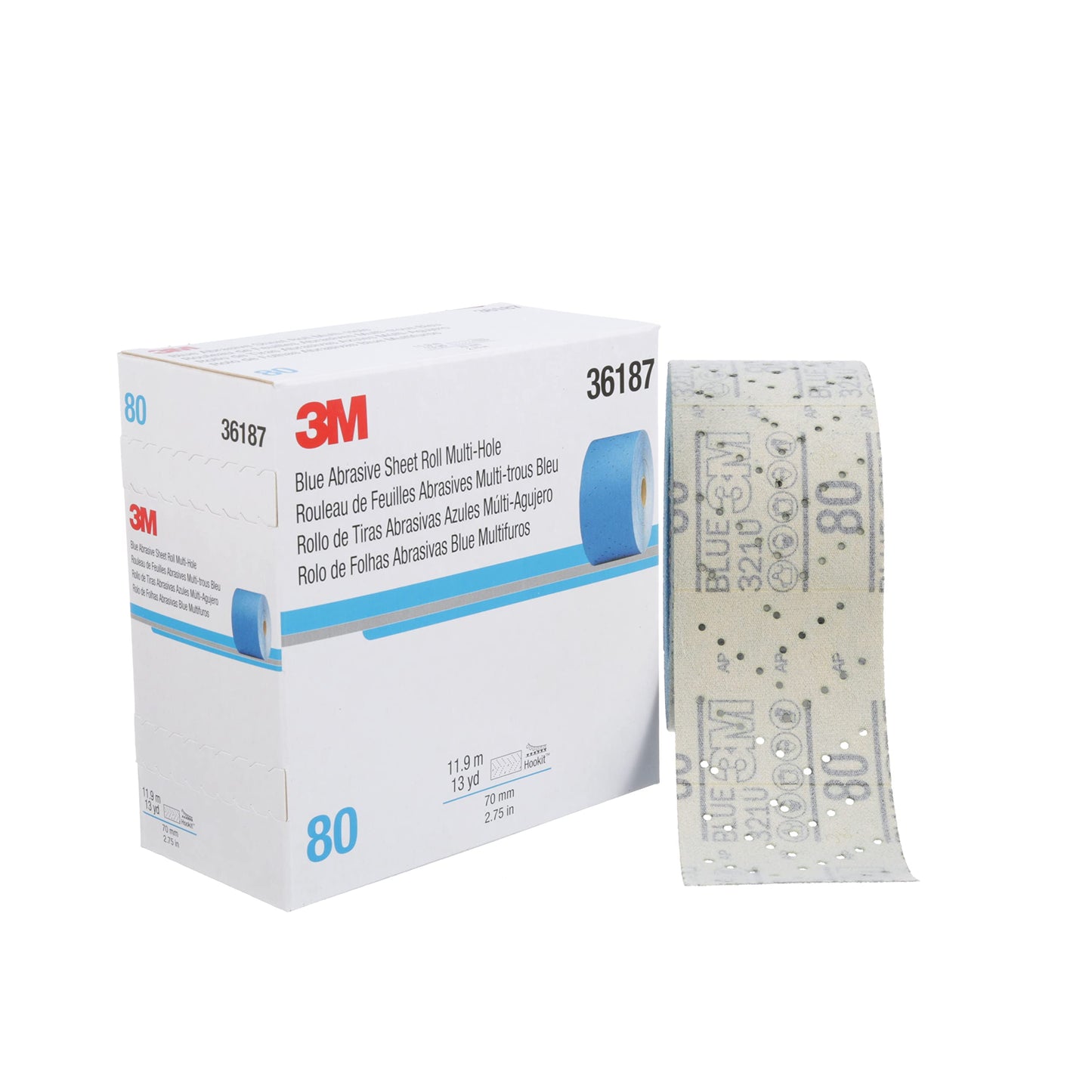 3M Stikit Blue Abrasive Sheet Roll, 36217, No Hole, 2.75 in x 20 yd, 80+ Grade, Automotive Sanding Roll Sandpaper for Coating Removal, Body Repair, Auto Sanding