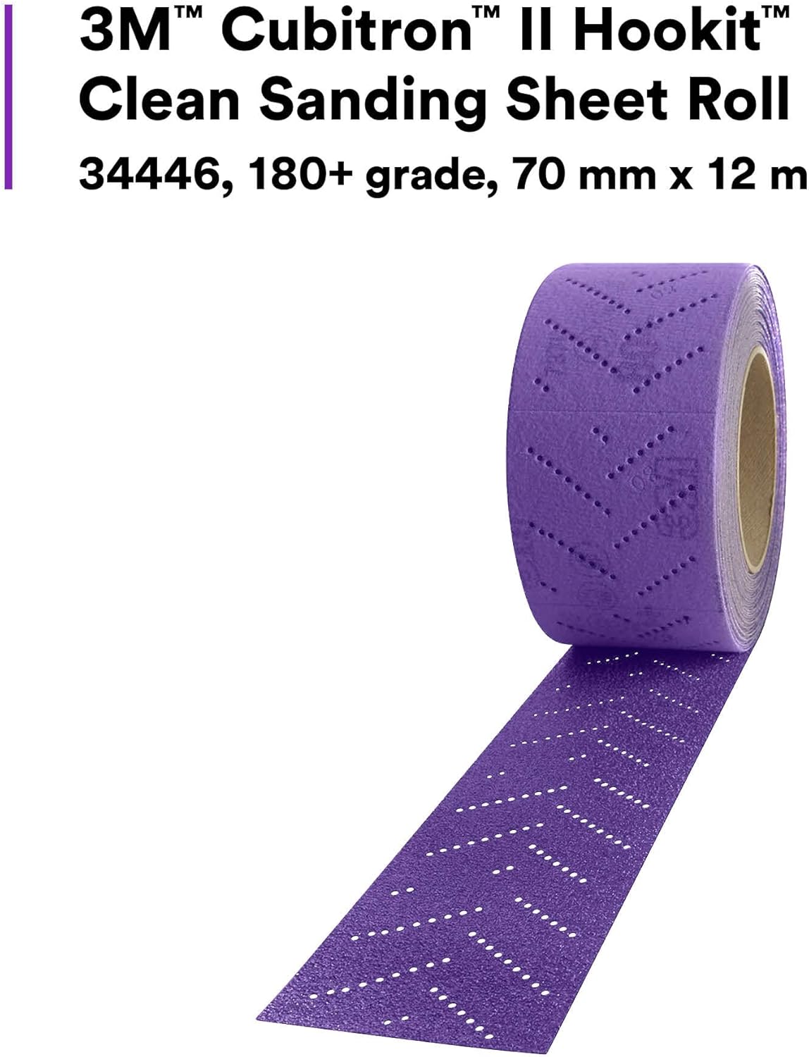 3M Cubitron II Hookit Abrasive Sheet Roll, 34446, Multi-Hole, 70 mm x 12 m, 180+ Grade, Automotive Sanding Roll Sandpaper for Coating Removal, Body Repair, Auto Sanding