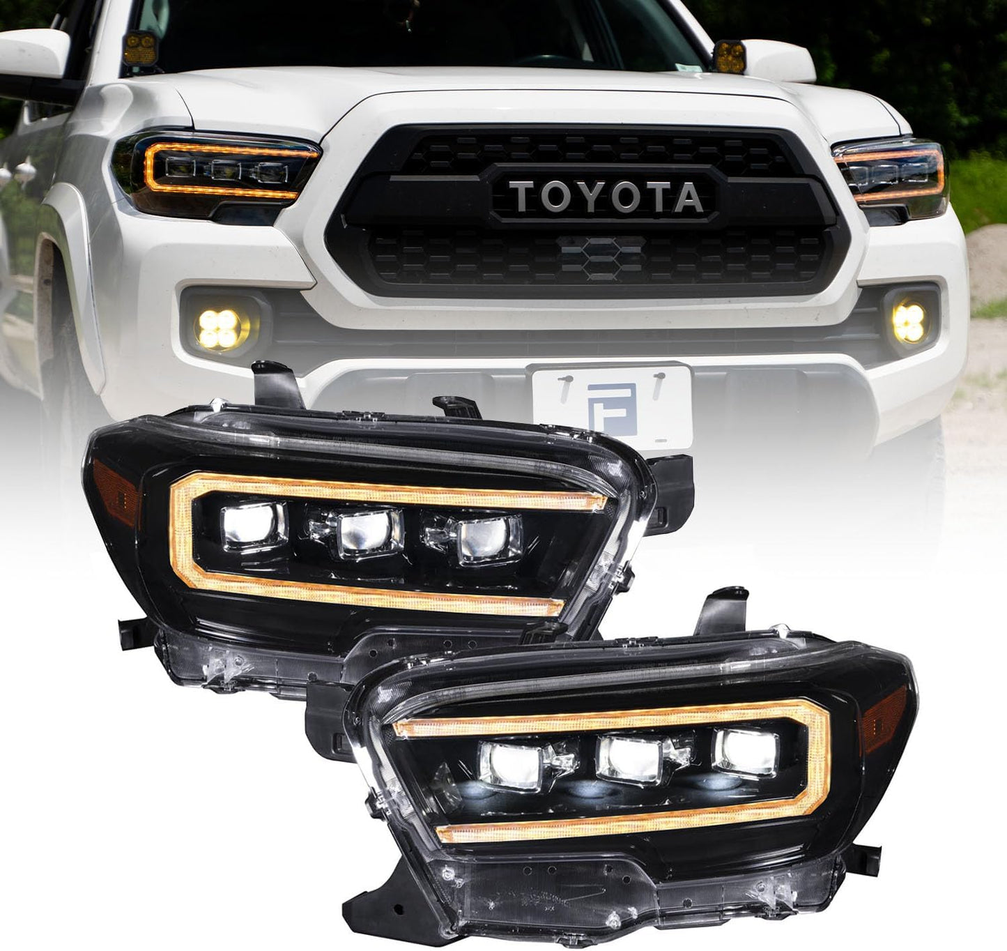 LED Headlights with Amber DRL compatible with Toyota, Tacoma 2016-2023 (pair)