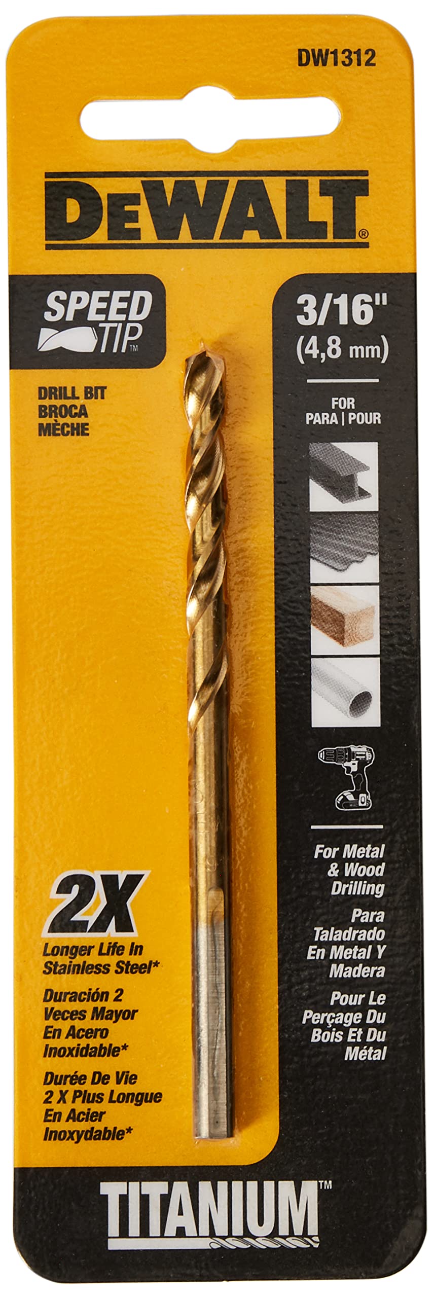 DEWALT DW1305 5/64-Inch Titanium Nitride Split Point Twist Drill Bit,Gold