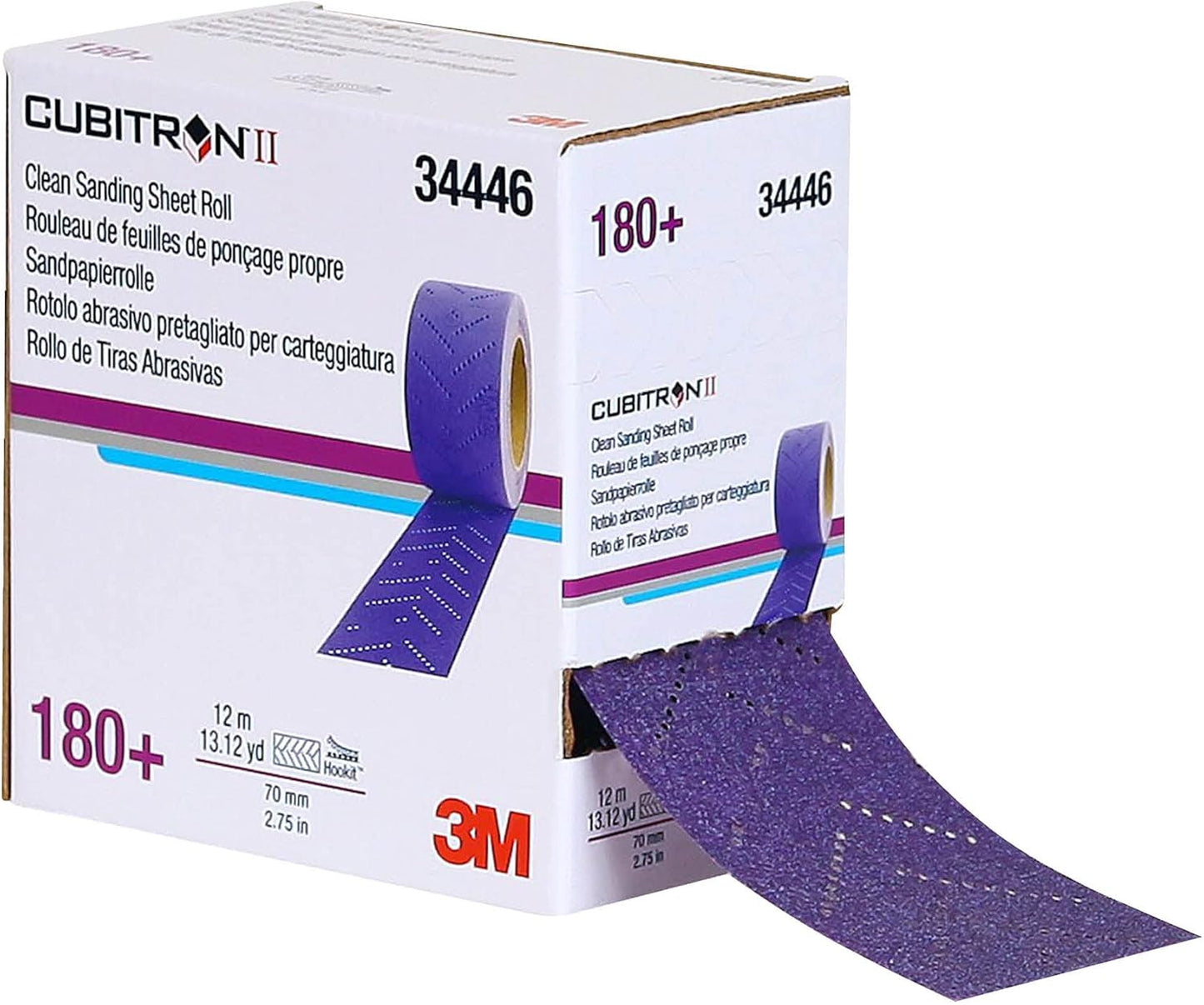 3M Cubitron II Hookit Abrasive Sheet Roll, 34446, Multi-Hole, 70 mm x 12 m, 180+ Grade, Automotive Sanding Roll Sandpaper for Coating Removal, Body Repair, Auto Sanding