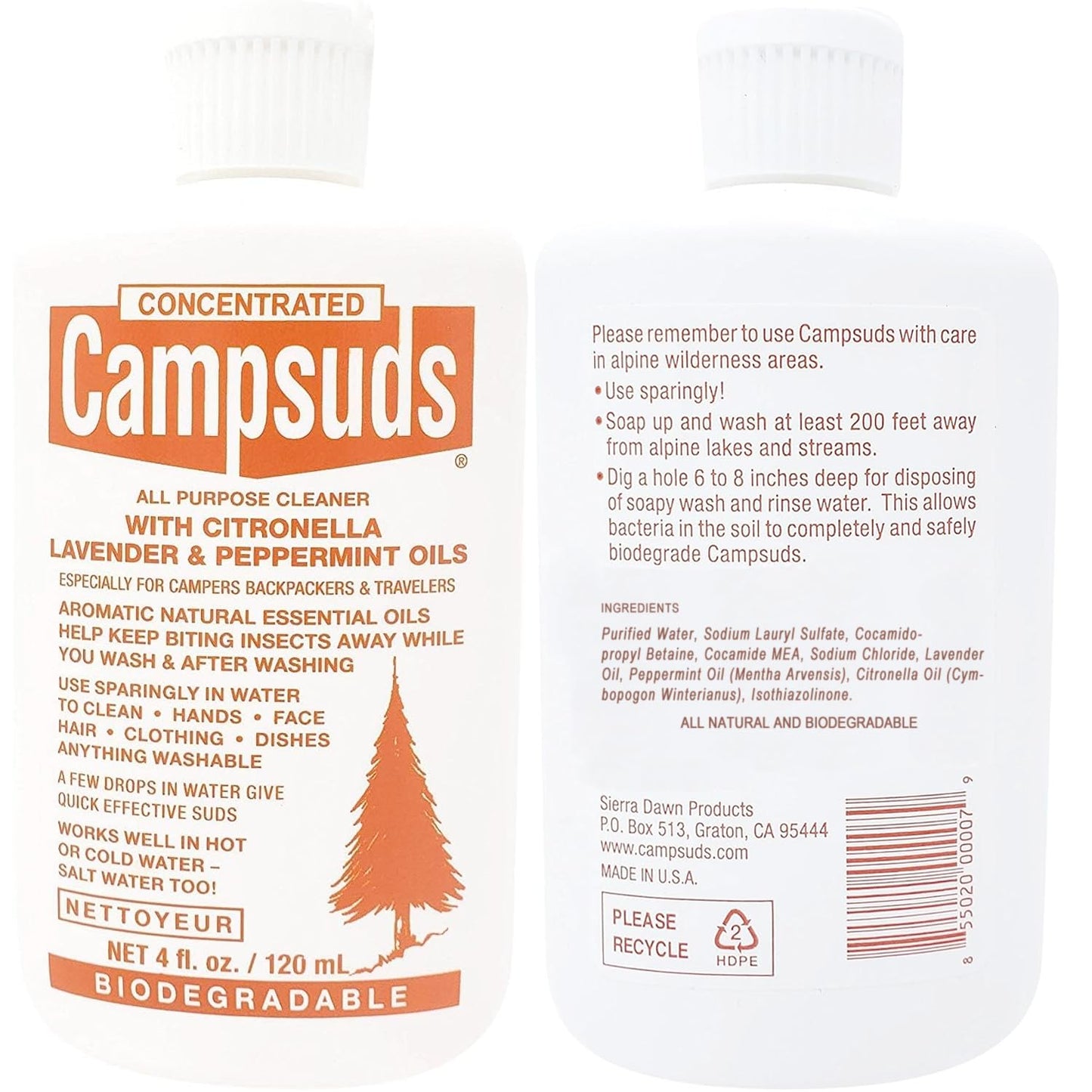 Sierra Dawn Campsuds Biodegradable Soap with Insect Deterrent Citronella, Lavender, Peppermint Oils (4 Ounce, 3 Bottles)