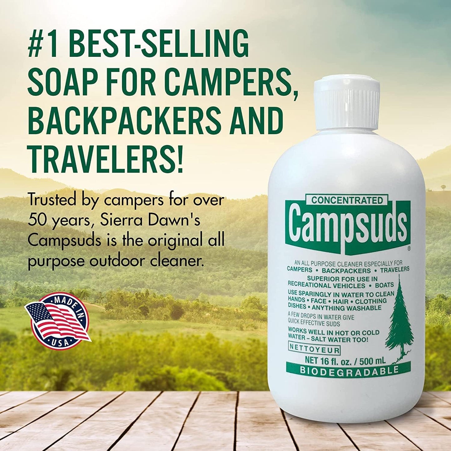 Sierra Dawn Outdoor Soap - Premium Biodegradable Camping & Backpacking Essential - All-Purpose Natural Soap for Dishes, Clothes & Personal Care - Trusted by Outdoor Enthusiasts, 16 Ounce