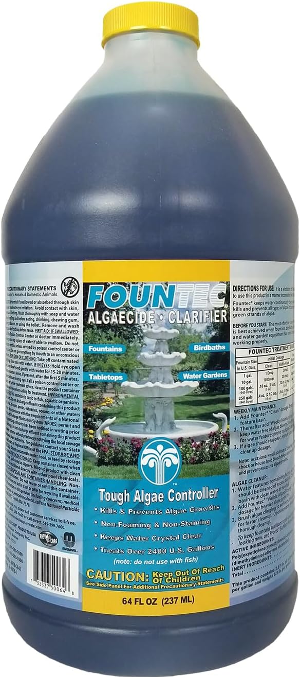 EasyCare FounTec 50064 Algaecide and Clarifier, 64 oz. Bottle, No Size, Blue