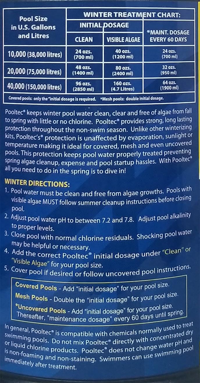 EasyCare 30064 PoolTec Algaecide, Clarifier and Chlorine Salt Cell Booster, 64 oz. Bottle