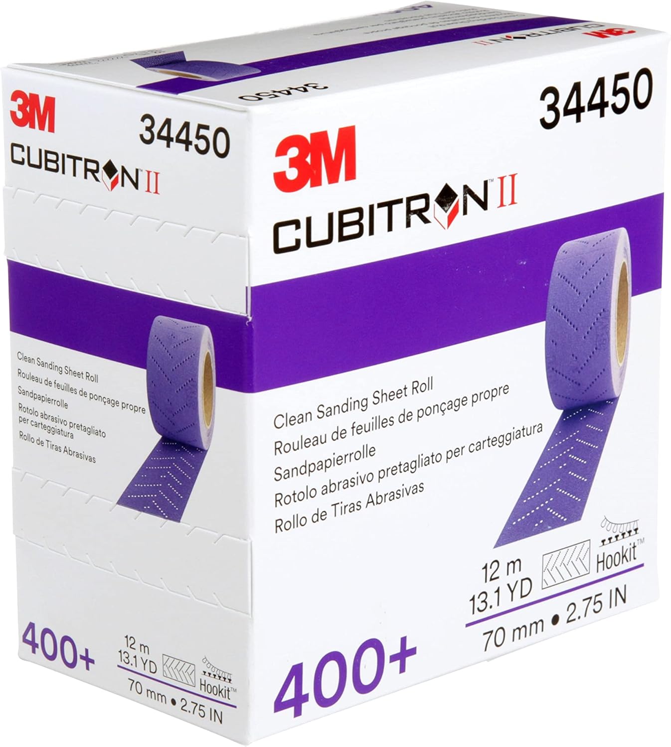 3M Cubitron II Hookit Abrasive Sheet Roll, 34450, Multi-Hole, 70 mm x 12 m, 400+ Grade, Automotive Sanding Roll Sandpaper for Coating Removal, Body Repair, Auto Sanding