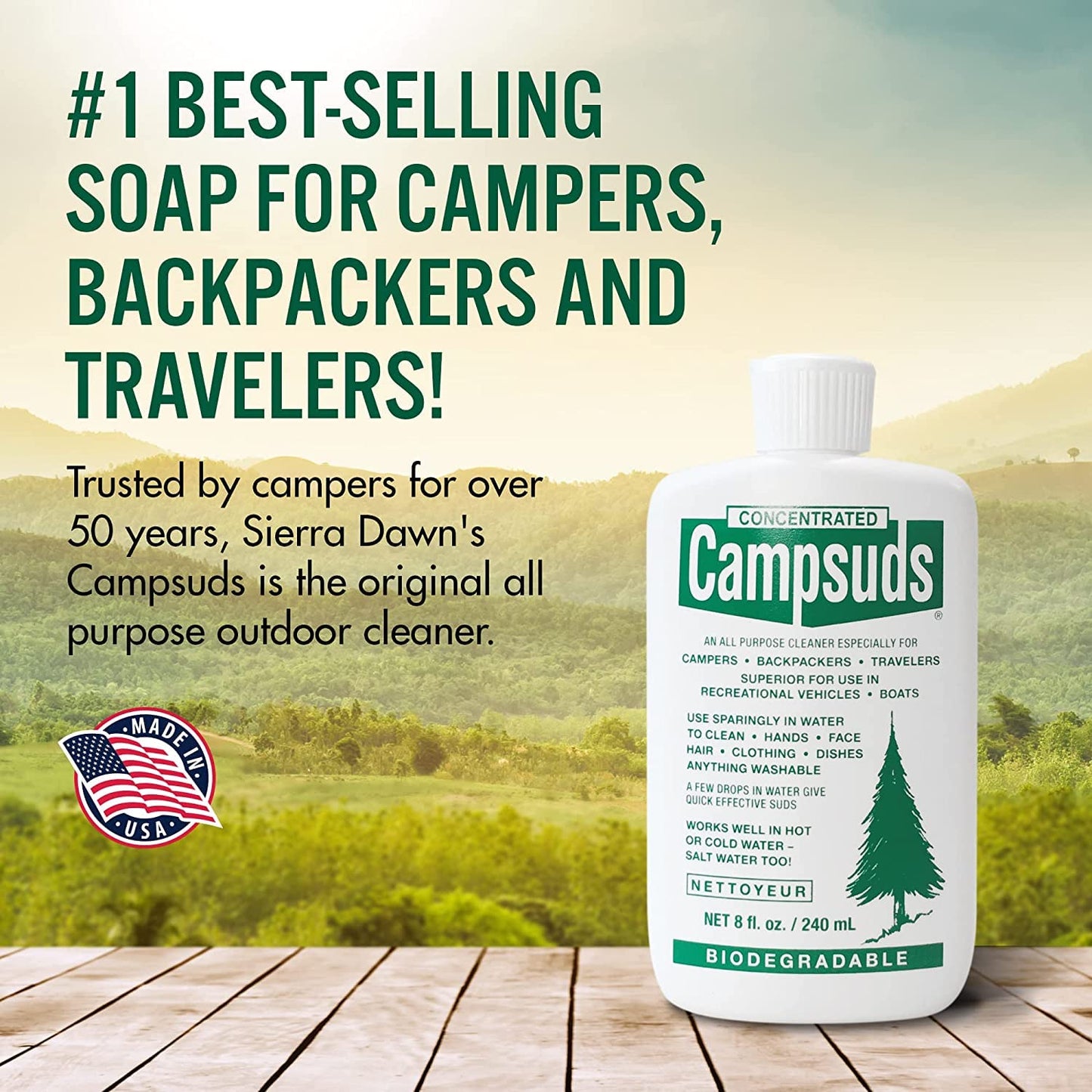 Sierra Dawn Outdoor Soap - Premium Biodegradable Camping & Backpacking Essential - All-Purpose Natural Soap for Dishes, Clothes & Personal Care - Trusted by Outdoor Enthusiasts, 8 Ounce, 2 Bottles