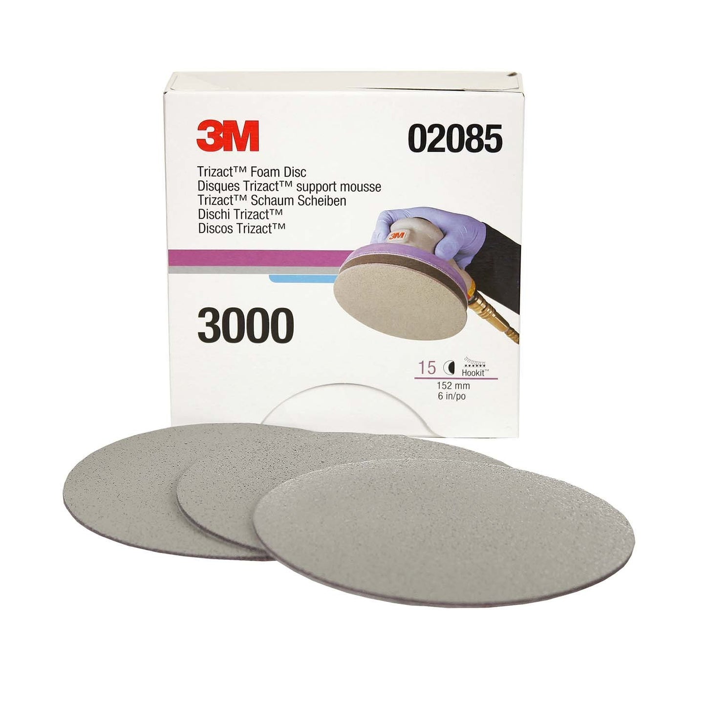 3M Trizact Hookit Foam Disc, 02087, 3 in, P3000, 15 discs per carton