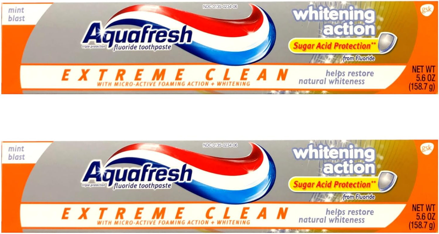 Aquafresh Extreme Clean Whitening Action Fluoride Toothpaste, Mint Blast, 5.6 oz (Pack of 2)