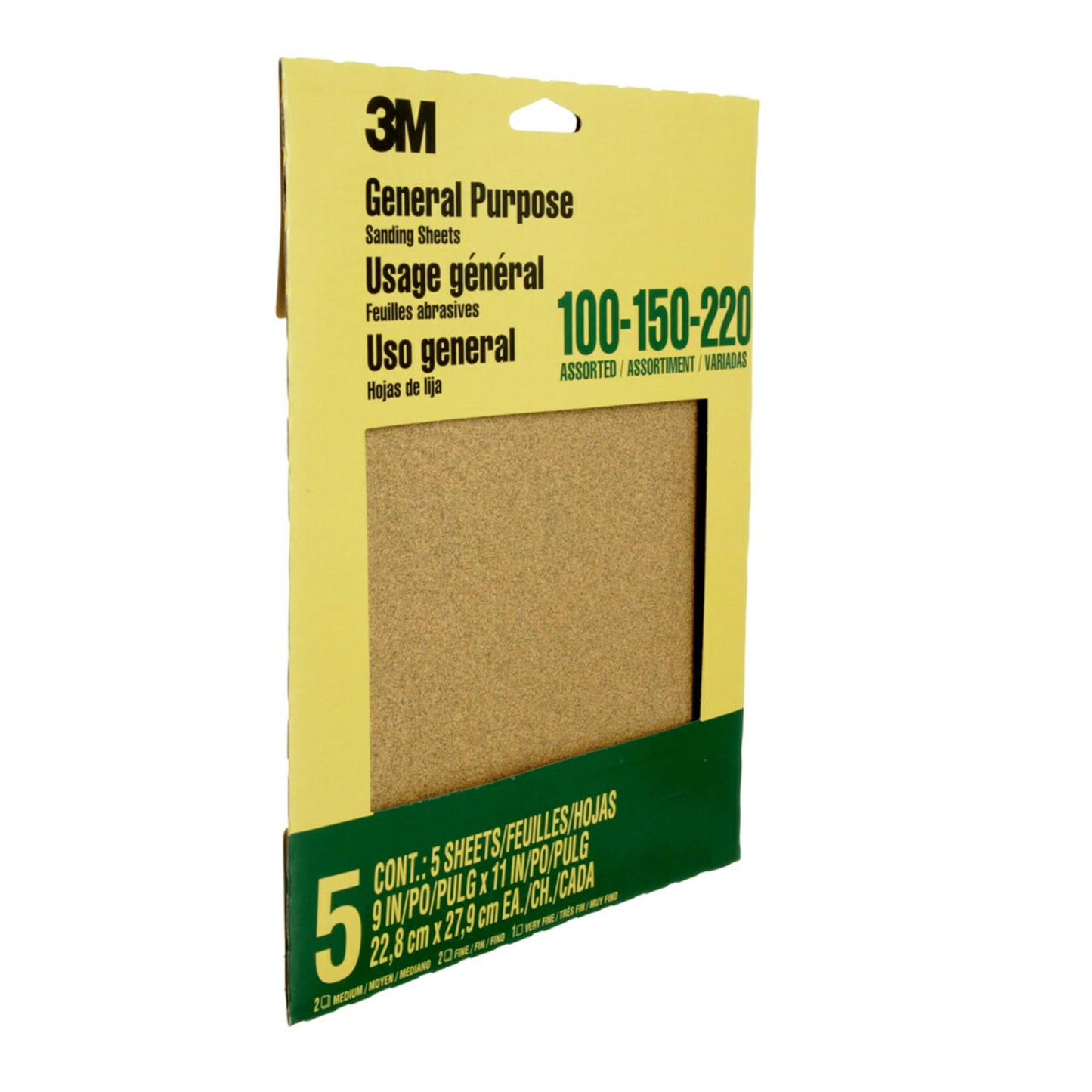 3M Aluminum Oxide Sandpaper, 5 Sheets, Assorted Grit 100-150-220, 9-in x 11-in, Multi-Purpose Abrasive Sanding Paper, For General Purpose Sanding On Paint, Wood and Metal (9005NA)