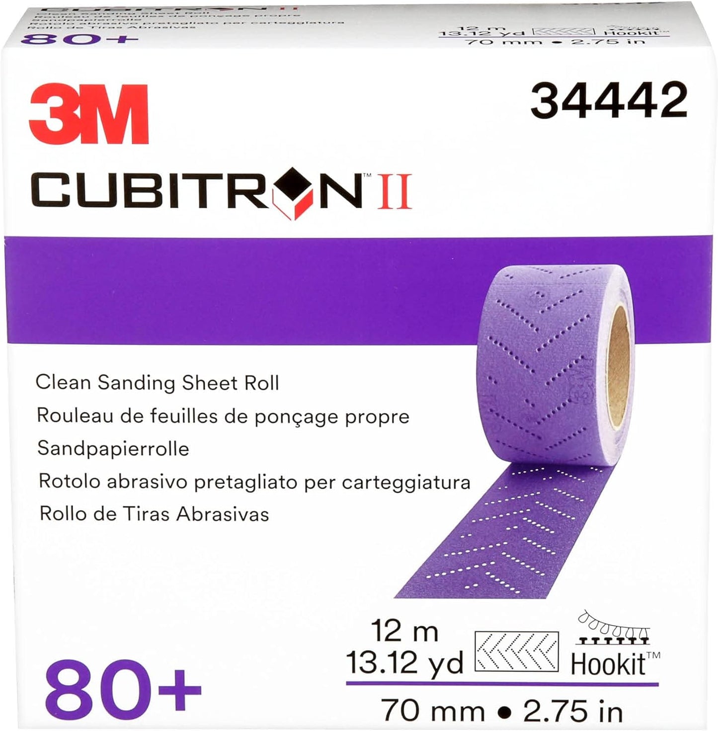 3M Cubitron II Hookit Abrasive Sheet Roll, 34442, Multi-Hole, 70 mm x 12 m, 80+ Grade, Automotive Sanding Roll Sandpaper for Coating Removal, Body Repair, Auto Sanding