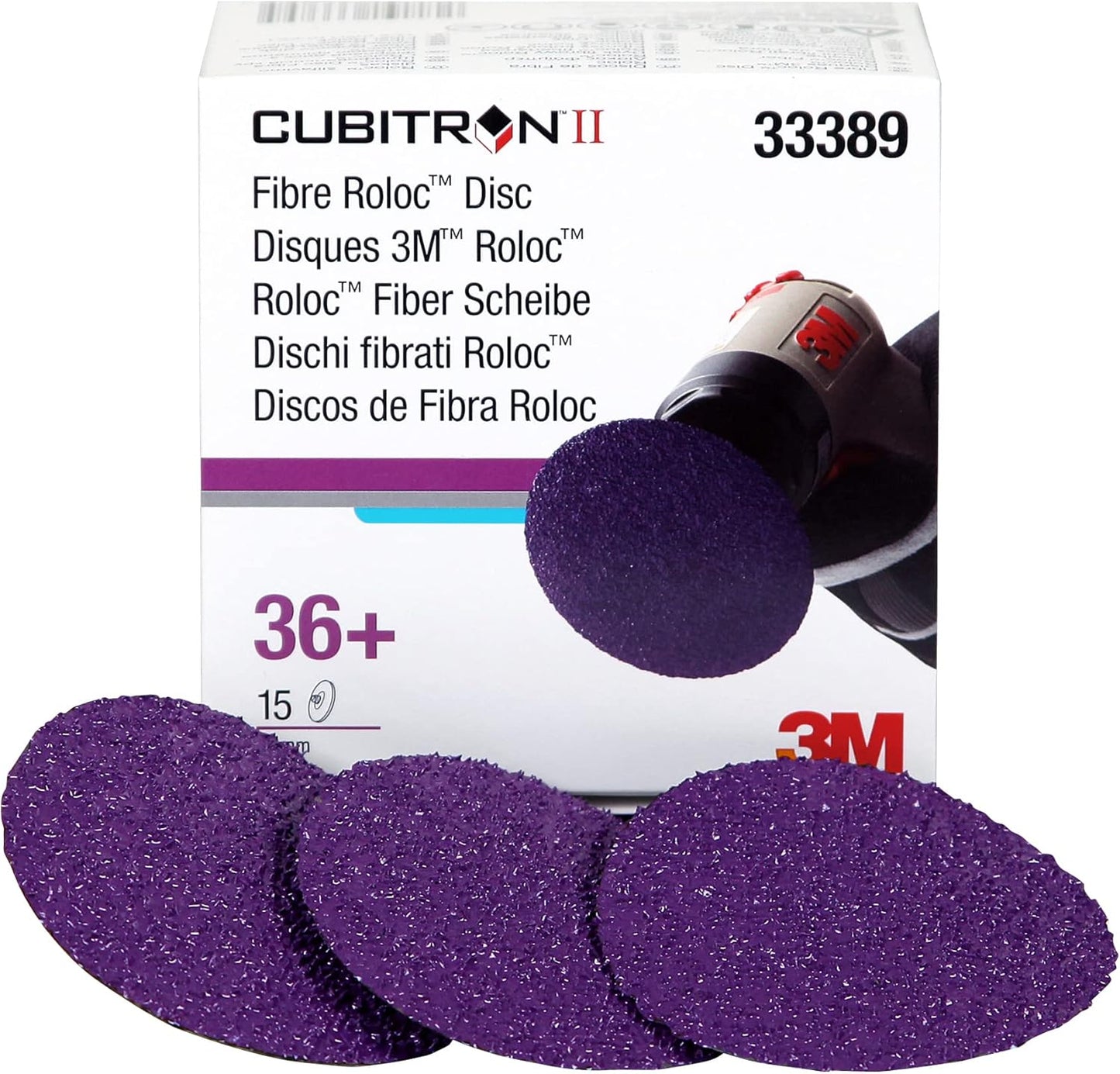 3M Cubitron II Roloc Fibre Disc, 786C, 33389, 3 in, 36+ Grit, 15 Pack, High Performance, Fast Cutting, Long Lasting