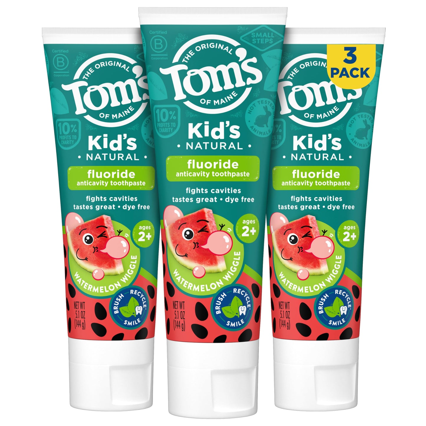 Tom's of Maine ADA Approved Fluoride Children's Toothpaste, Natural Toothpaste, Dye Free, No Artificial Preservatives, Silly Strawberry, 5.1 oz. 3-Pack (Packaging May Vary)