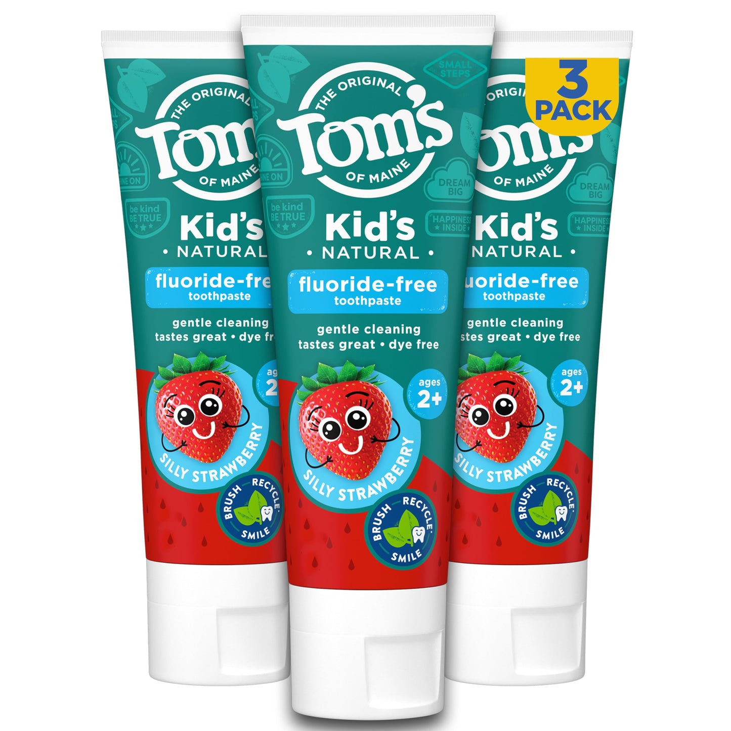 Tom's of Maine ADA Approved Fluoride Children's Toothpaste, Natural Toothpaste, Dye Free, No Artificial Preservatives, Silly Strawberry, 5.1 oz. 3-Pack (Packaging May Vary)