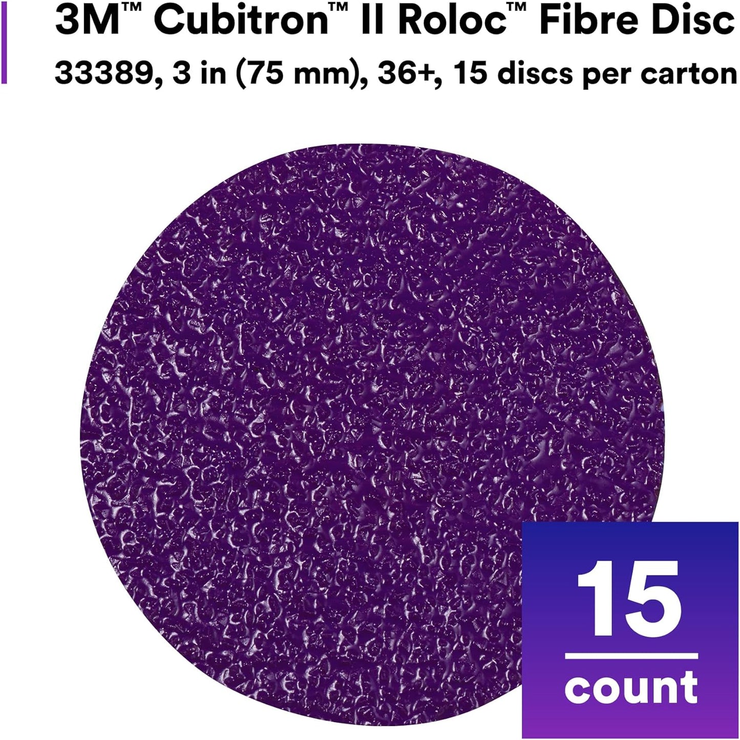 3M Cubitron II Roloc Fibre Disc, 786C, 33389, 3 in, 36+ Grit, 15 Pack, High Performance, Fast Cutting, Long Lasting