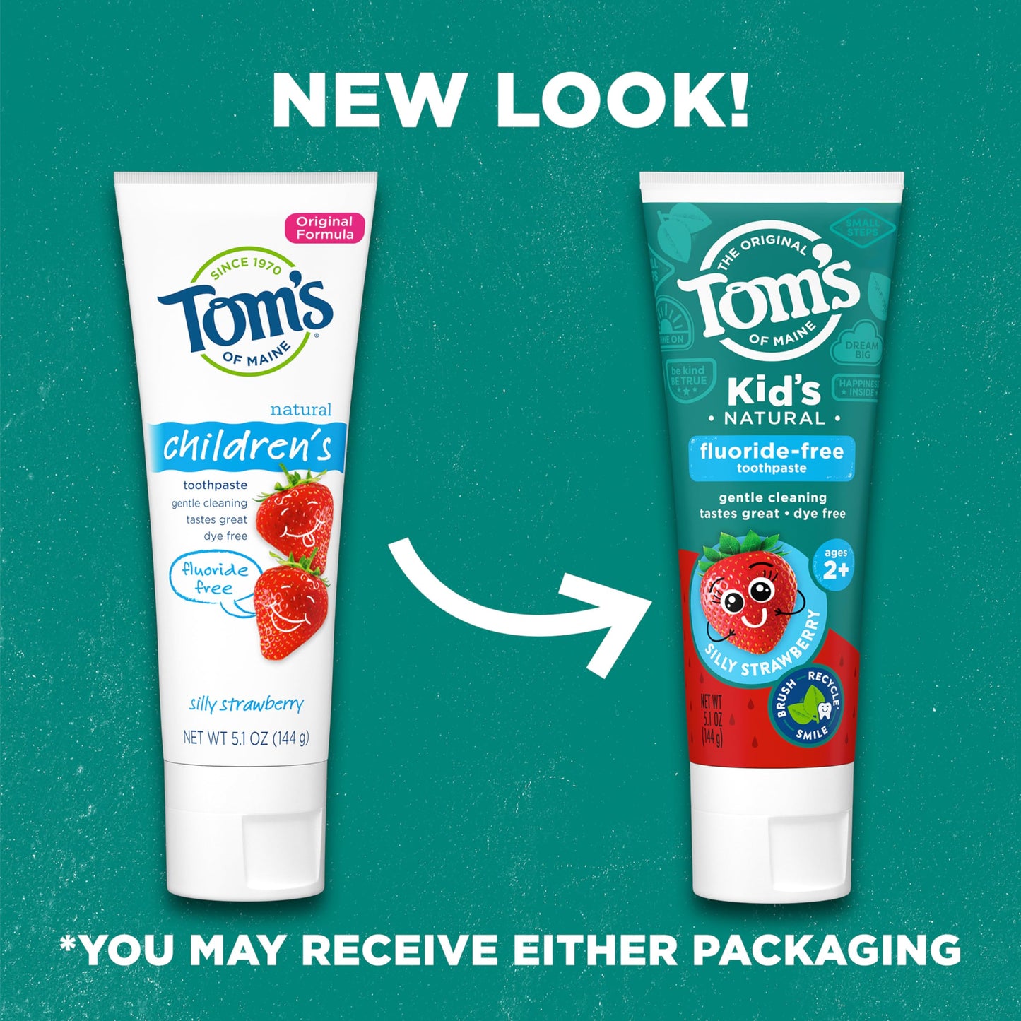 Tom's of Maine ADA Approved Fluoride Children's Toothpaste, Natural Toothpaste, Dye Free, No Artificial Preservatives, Silly Strawberry, 5.1 oz. 3-Pack (Packaging May Vary)