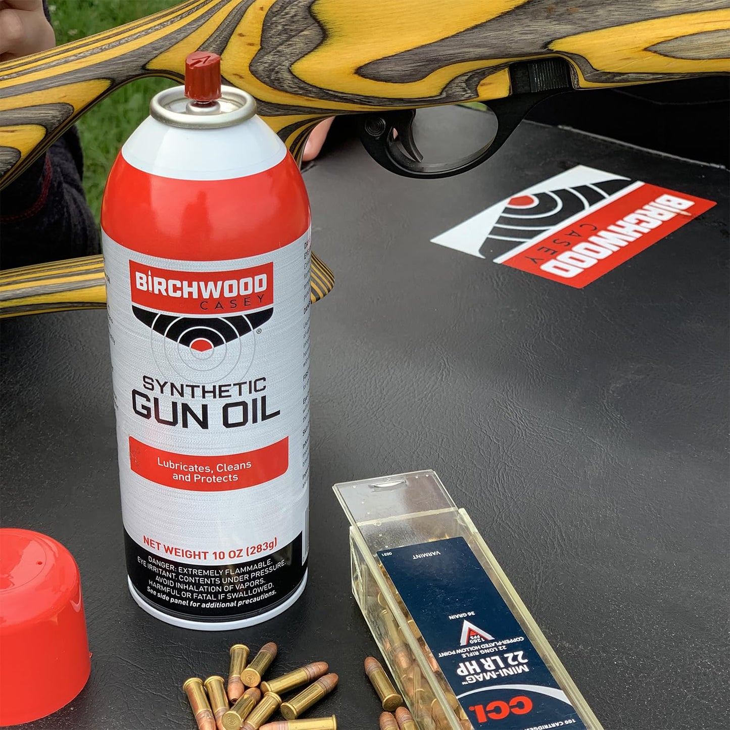 BIRCHWOOD CASEY Synthetic Gun Oil Convenient-Packed Long-Lasting Gun Lubricant for Reducing Friction, Cleaning, and Protecting Metal Surfaces, 10-ounce Aerosol