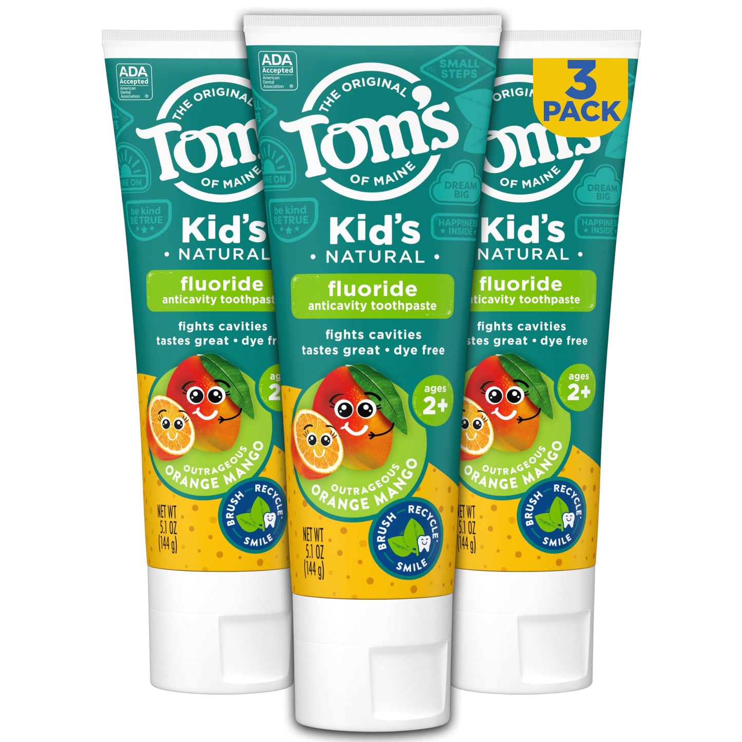 Tom's of Maine ADA Approved Fluoride Children's Toothpaste, Natural Toothpaste, Dye Free, No Artificial Preservatives, Silly Strawberry, 5.1 oz. 3-Pack (Packaging May Vary)