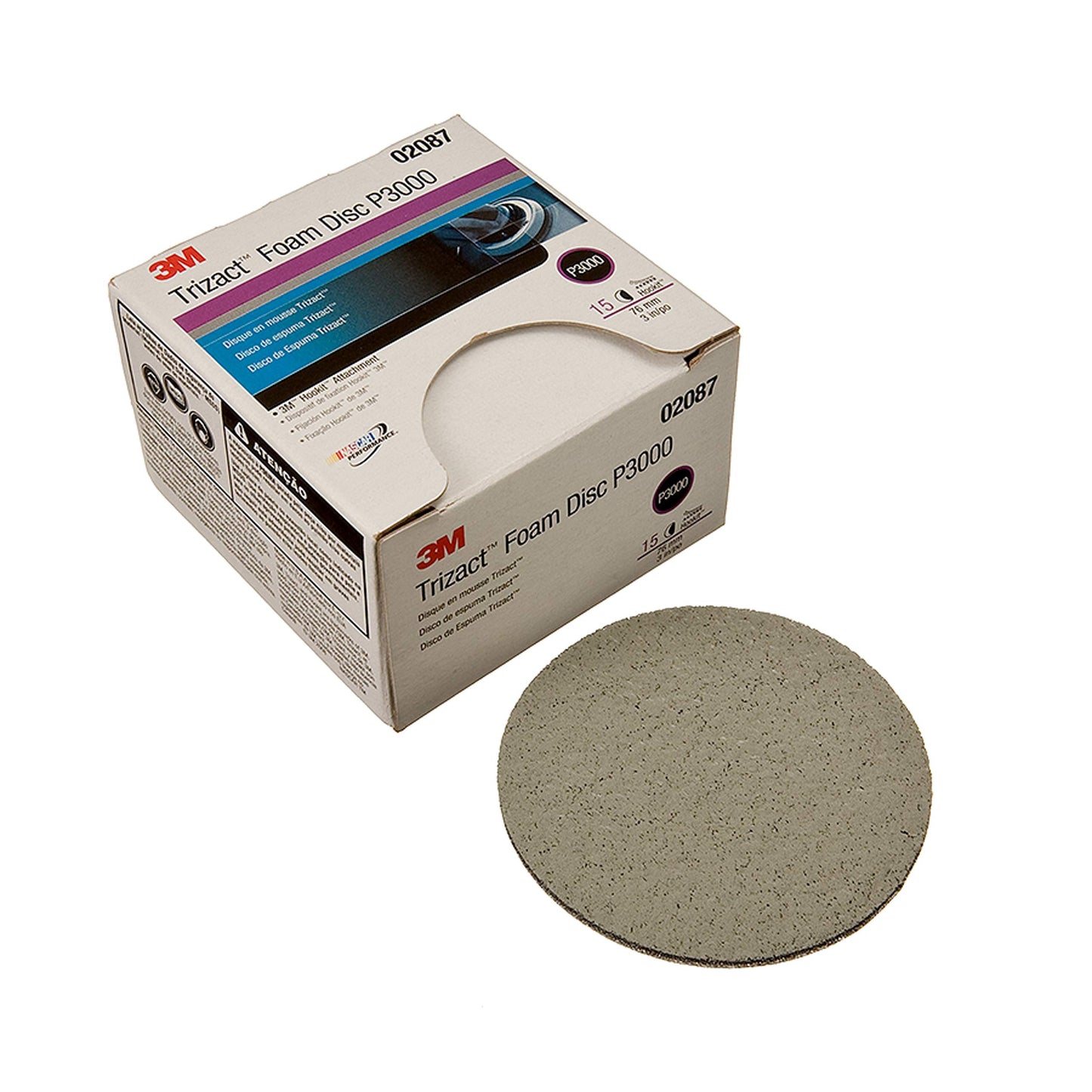 3M Trizact Hookit Foam Disc, 02087, 3 in, P3000, 15 discs per carton