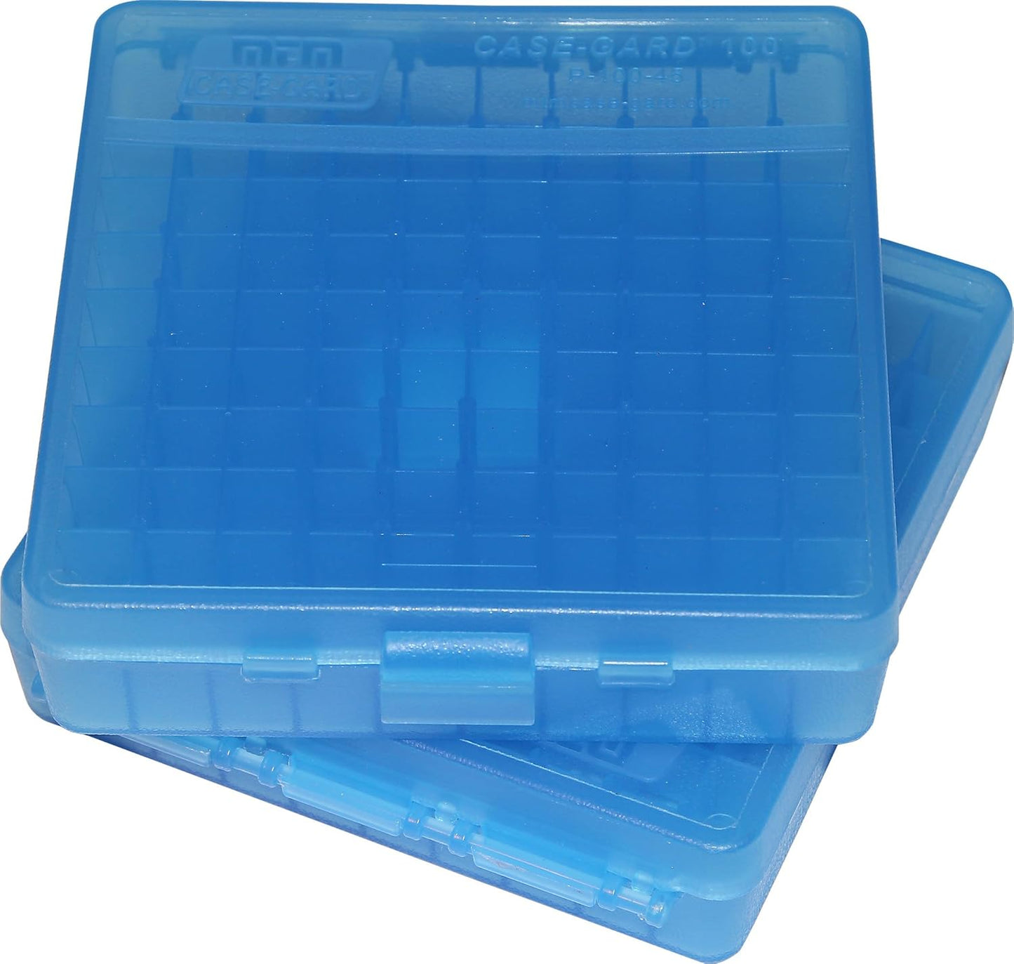 MTM 100 Round Flip-Top Ammo Box 40/45/10MM Cal (Clear Blue)