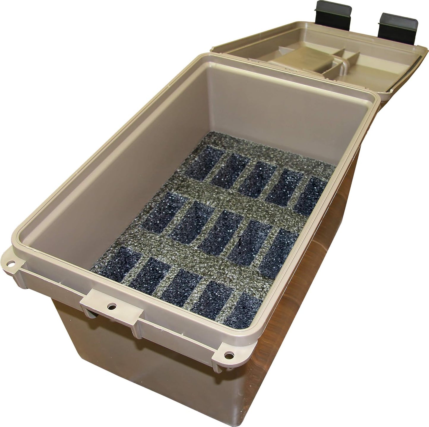 MTM TMC15 Tactical Mag Can, Holds 15- 20 or 30 round 223/5.56 magazines, Stackable design, triple padlock tabbed for security, O-ring seal and solid latching system, Dark Earth