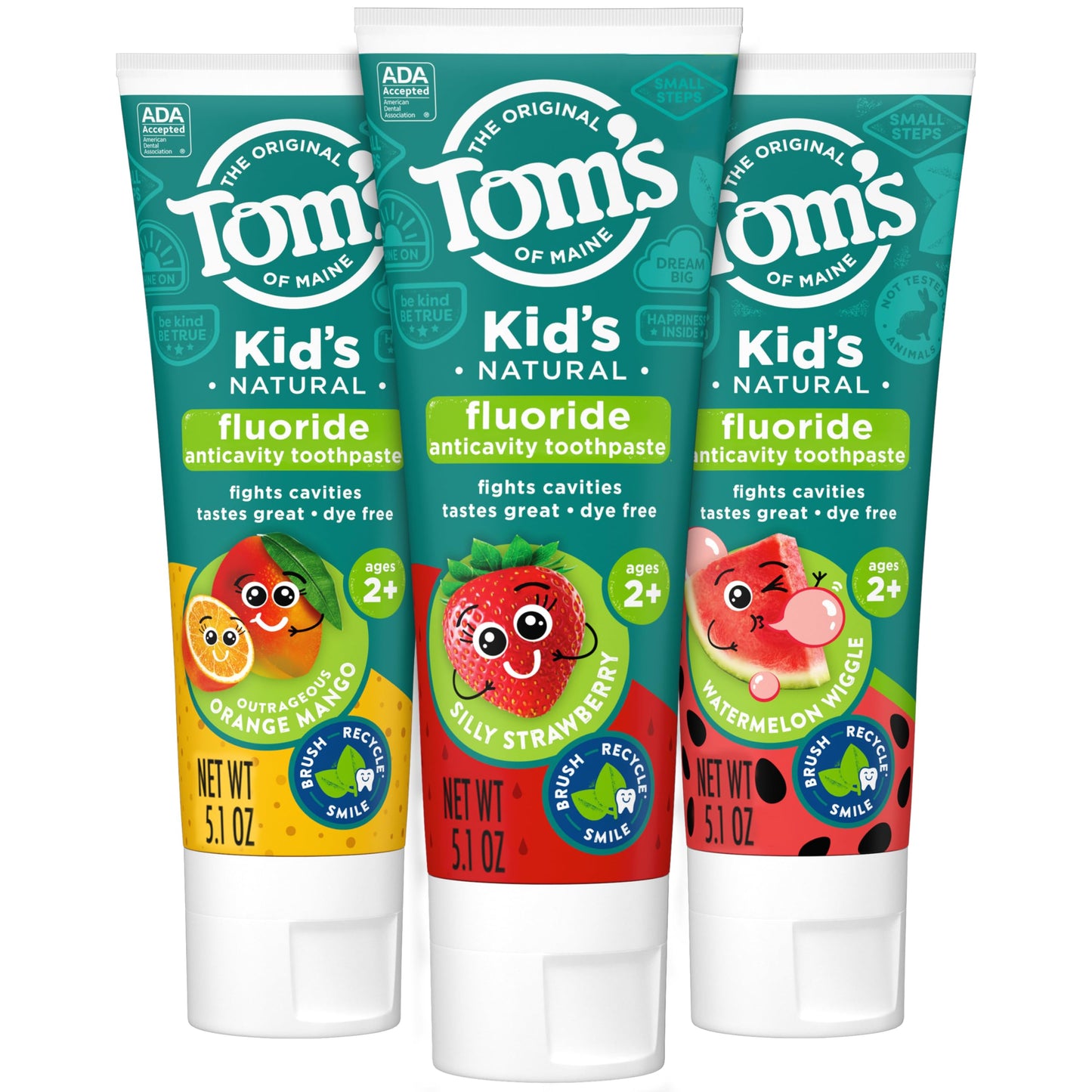 Tom's of Maine ADA Approved Fluoride Children's Toothpaste, Natural Toothpaste, Dye Free, No Artificial Preservatives, Silly Strawberry, 5.1 oz. 3-Pack (Packaging May Vary)