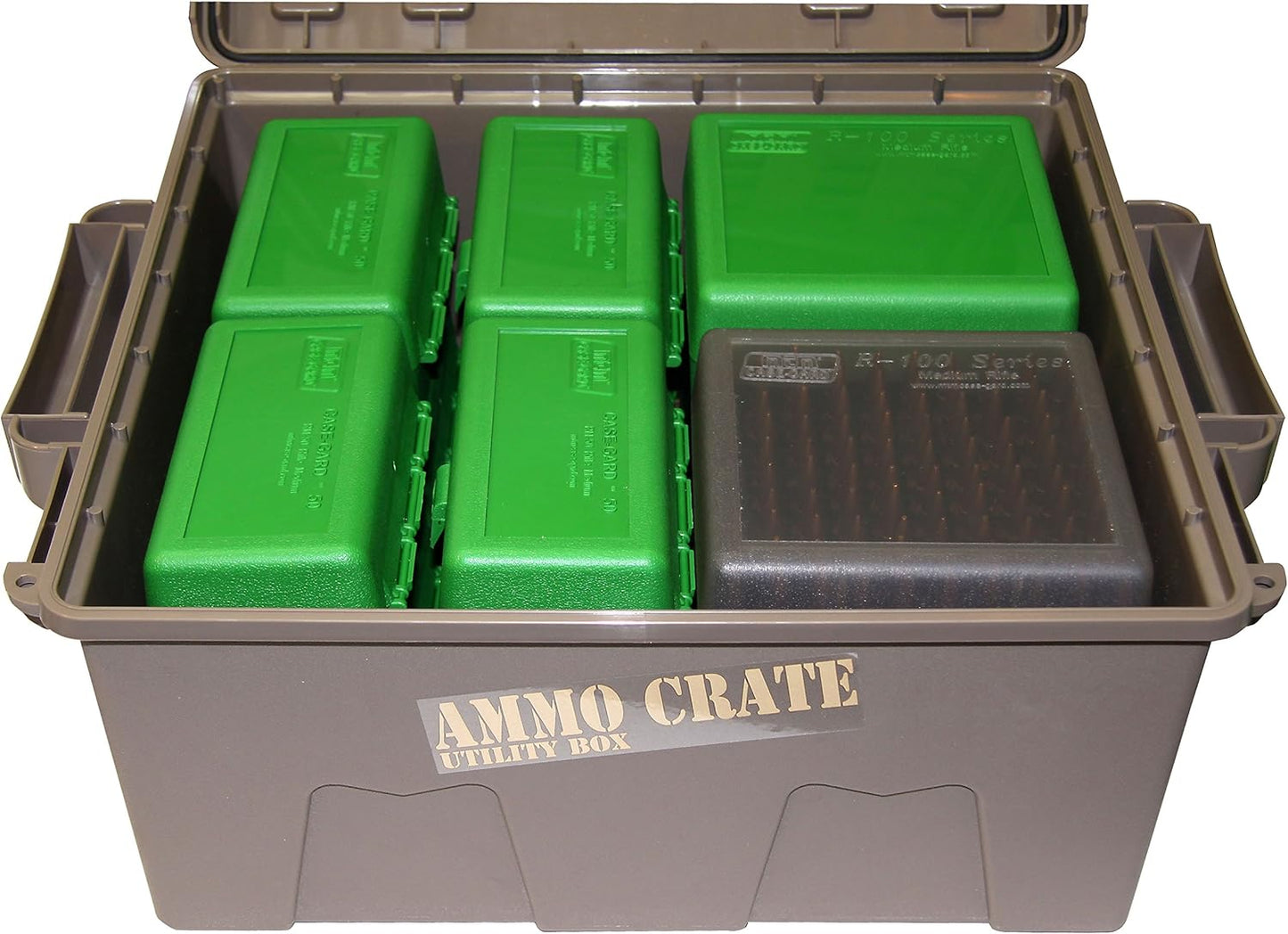 MTM ACR8-72 Ammo Crate Utility Box | Ammo, Survival or Hunting Gear Storage | O-Ring Seal for Water Resistant Dry Storage | Double Padlock tapped for Security | Carries 85lbs of Gear | Dark Earth
