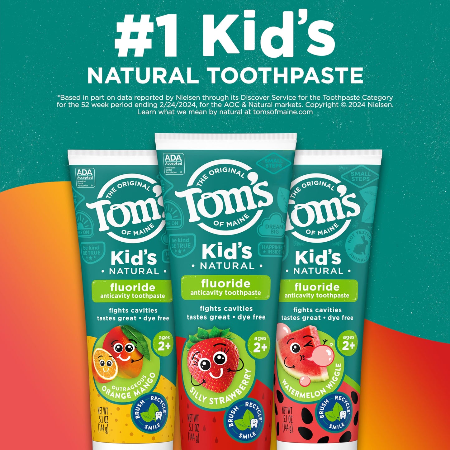 Tom's of Maine ADA Approved Fluoride Children's Toothpaste, Natural Toothpaste, Dye Free, No Artificial Preservatives, Silly Strawberry, 5.1 oz. 3-Pack (Packaging May Vary)
