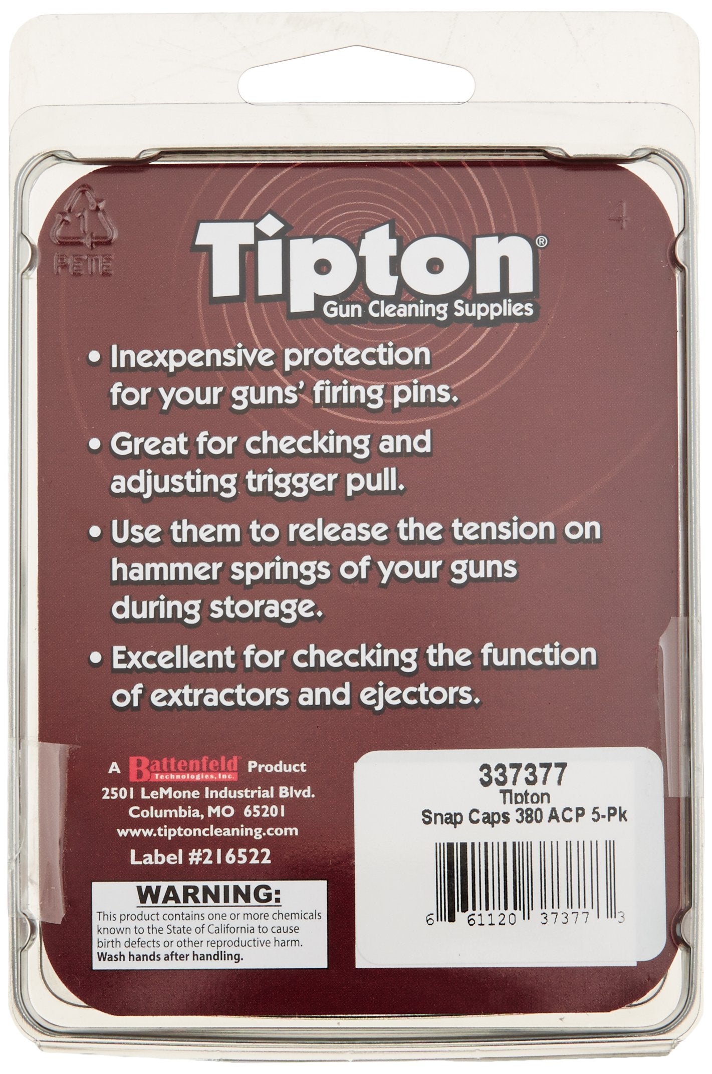 Tipton Pistol Snap Caps with False Primer and Reusable Design for Dry-Firing, Gun Maintenance, Gun Storage