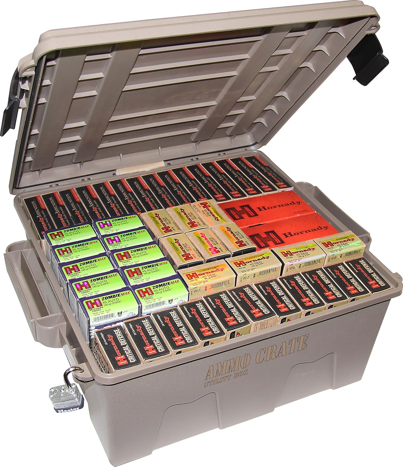 MTM ACR8-72 Ammo Crate Utility Box | Ammo, Survival or Hunting Gear Storage | O-Ring Seal for Water Resistant Dry Storage | Double Padlock tapped for Security | Carries 85lbs of Gear | Dark Earth