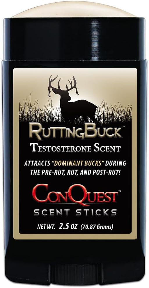 ConQuest Scents RuttingBuck Deer Scent Stick – Powerful Deer Attractant & Testosterone Scent for Pre-Rut, Rut & Post-Rut, Versatile Hunting Wax Stick, 2.5 oz