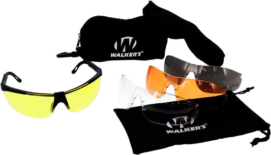 Walker's Sport Glasses with 4 Interchangeable Lens, Impact-Resistant Durable Hunting Shooting Eye Safety Combo Kit - Includes Storage Pouch, Sleeve & Weatherproof Case