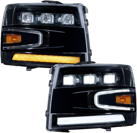 Sequential LED Projector Headlights compatible with Chevrolet Silverado 2007-2013 (pair)